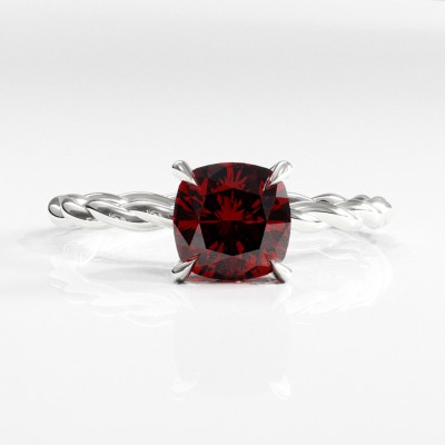 Cushion Cut Lab Grown Ruby Hidden Halo Twisted Engagement Ring