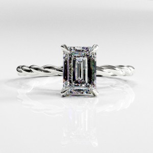 Emerald Cut Moissanite Hidden Halo Twisted Engagement Ring