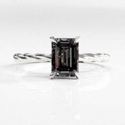 Emerald Cut Moissanite Hidden Halo Twisted Engagement Ring