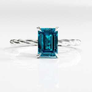 Emerald Cut Natural Topaz Hidden Halo Twisted Engagement Ring