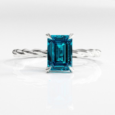 Emerald Cut Natural Topaz Hidden Halo Twisted Engagement Ring