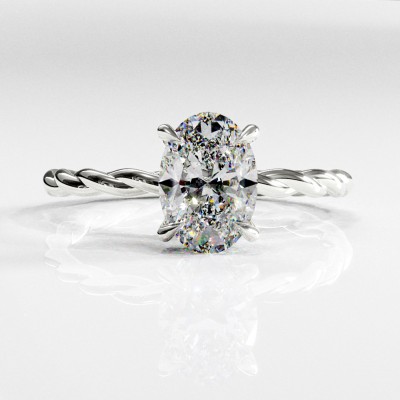 Oval Cut Moissanite Hidden Halo Twisted Engagement Ring