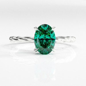 Oval Cut Lab Grown Emerald Hidden Halo Twisted Engagement Ring