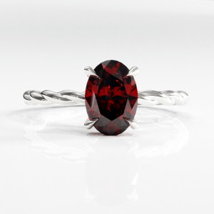 Oval Cut Lab Grown Ruby Hidden Halo Twisted Engagement Ring