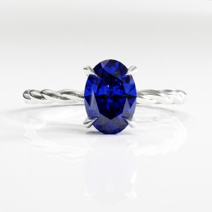 Oval Cut Lab Grown Sapphire Hidden Halo Twisted Engagement Ring