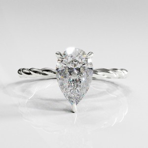 Pear Cut Moissanite Hidden Halo Twisted Engagement Ring