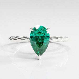 Pear Cut Lab Grown Emerald Hidden Halo Twisted Engagement Ring