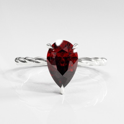 Pear Cut Lab Grown Ruby Hidden Halo Twisted Engagement Ring