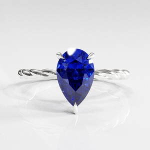 Pear Cut Lab Grown Sapphire Hidden Halo Twisted Engagement Ring