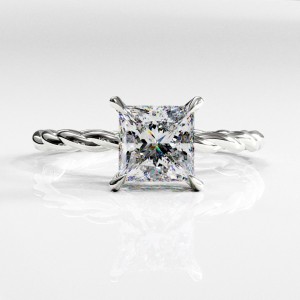 Princess Cut Moissanite Hidden Halo Twisted Engagement Ring