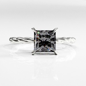 Princess Cut Moissanite Hidden Halo Twisted Engagement Ring