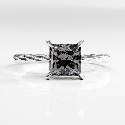 Princess Cut Moissanite Hidden Halo Twisted Engagement Ring