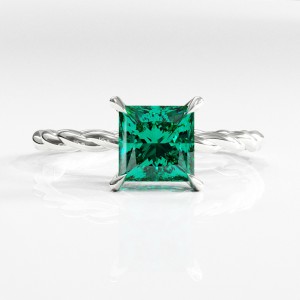 Princess Cut Lab Grown  Emerald Hidden Halo Twisted Engagement Ring