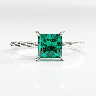 Princess Cut Lab Grown  Emerald Hidden Halo Twisted Engagement Ring