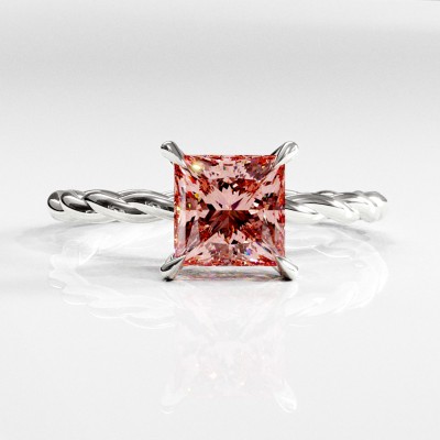 Princess Cut Lab Grown Morganite Hidden Halo Twisted Engagement Ring