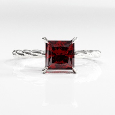 Princess Cut Lab Grown Ruby Hidden Halo Twisted Engagement Ring