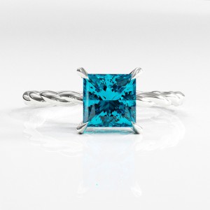 Princess Cut Natural Topaz Hidden Halo Twisted Engagement Ring