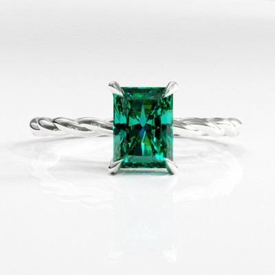 Radiant Cut Lab Grown Emerald Hidden Halo Twisted Engagement Ring