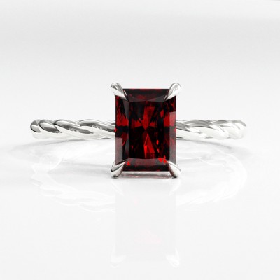 Radiant Cut Lab Grown Ruby Hidden Halo Twisted Engagement Ring