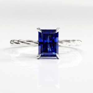 Radiant Cut Lab Grown Sapphire Hidden Halo Twisted Engagement Ring