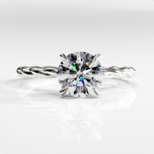 Round Cut Moissanite Hidden Halo Twisted Engagement Ring