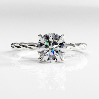 Round Cut Moissanite Hidden Halo Twisted Engagement Ring