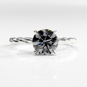 Round Cut Moissanite Hidden Halo Twisted Engagement Ring