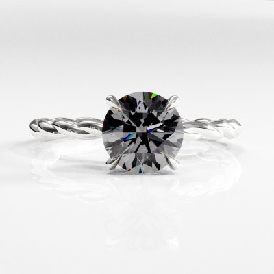 Round Cut Moissanite Hidden Halo Twisted Engagement Ring