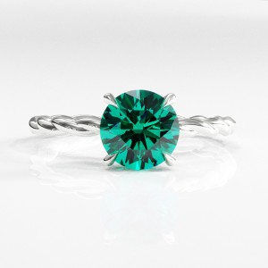 Round Cut Lab Grown Emerald Hidden Halo Twisted Engagement Ring