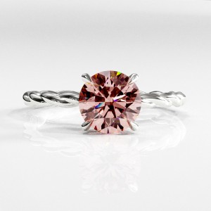 Round Cut Lab Grown Morganite Hidden Halo Twisted Engagement Ring