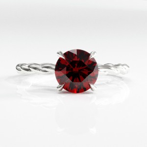 Round Cut Lab Grown Ruby Hidden Halo Twisted Engagement Ring