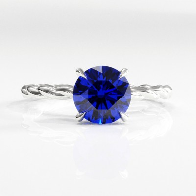 Round Cut Lab Grown Sapphire Hidden Halo Twisted Engagement Ring