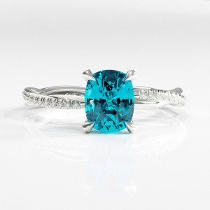 Elongated Cushion Cut Natural Topaz Hidden Halo Twisted Pave Engagement Ring 