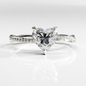 Heart Cut Moissanite Hidden Halo Twisted Pave Engagement Ring 