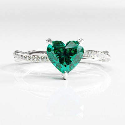 Heart Cut Lab Grown Emerald Hidden Halo Twisted Pave Engagement Ring 