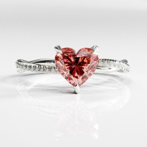 Heart Cut Lab Grown Morganite Hidden Halo Twisted Pave Engagement Ring 