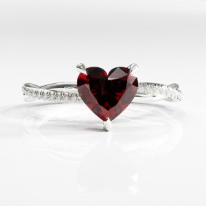 Heart Cut Lab Grown Ruby Hidden Halo Twisted Pave Engagement Ring 