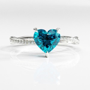 Heart Cut Natural Topaz Hidden Halo Twisted Pave Engagement Ring 