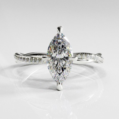 Marquise Cut Moissanite Hidden Halo Twisted Pave Engagement Ring 