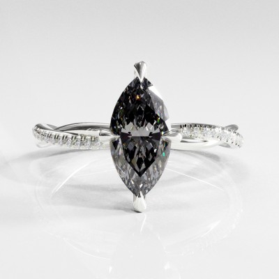 Marquise Cut Moissanite Hidden Halo Twisted Pave Engagement Ring 