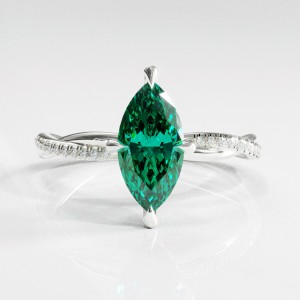 Marquise Cut Lab Grown Emerald Hidden Halo Twisted Pave Engagement Ring 