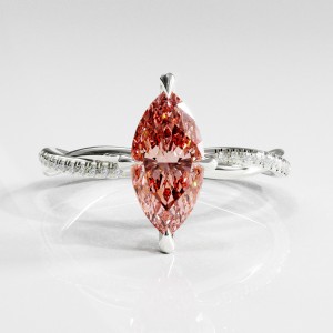 Marquise Cut Lab Grown Morganite Hidden Halo Twisted Pave Engagement Ring 