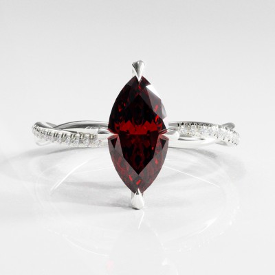 Marquise Cut Lab Grown Ruby Hidden Halo Twisted Pave Engagement Ring 