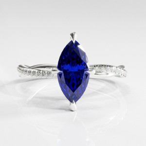 Marquise Cut Lab Grown Sapphire Hidden Halo Twisted Pave Engagement Ring 