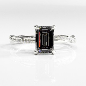 Emerald Cut Moissanite Hidden Halo Twisted Pave Engagement Ring 