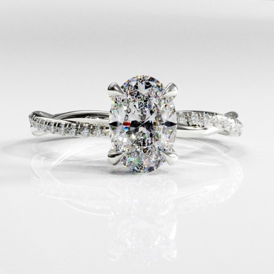 Oval Cut Moissanite Hidden Halo Twisted Pave Engagement Ring 