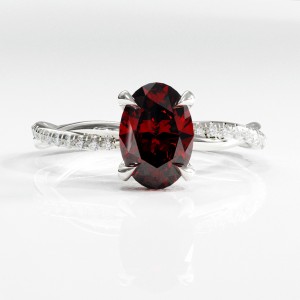 Oval Cut Lab Grown Ruby Hidden Halo Twisted Pave Engagement Ring 