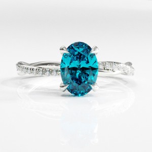 Oval Cut Natural Topaz Hidden Halo Twisted Pave Engagement Ring 