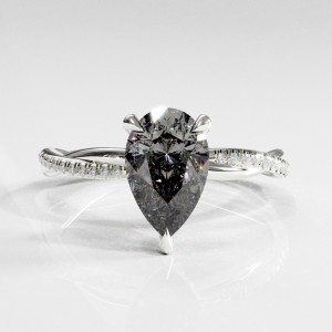 Pear Cut Moissanite Hidden Halo Twisted Pave Engagement Ring 