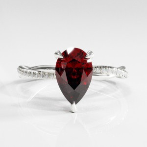 Pear Cut Lab Grown Ruby Hidden Halo Twisted Pave Engagement Ring 